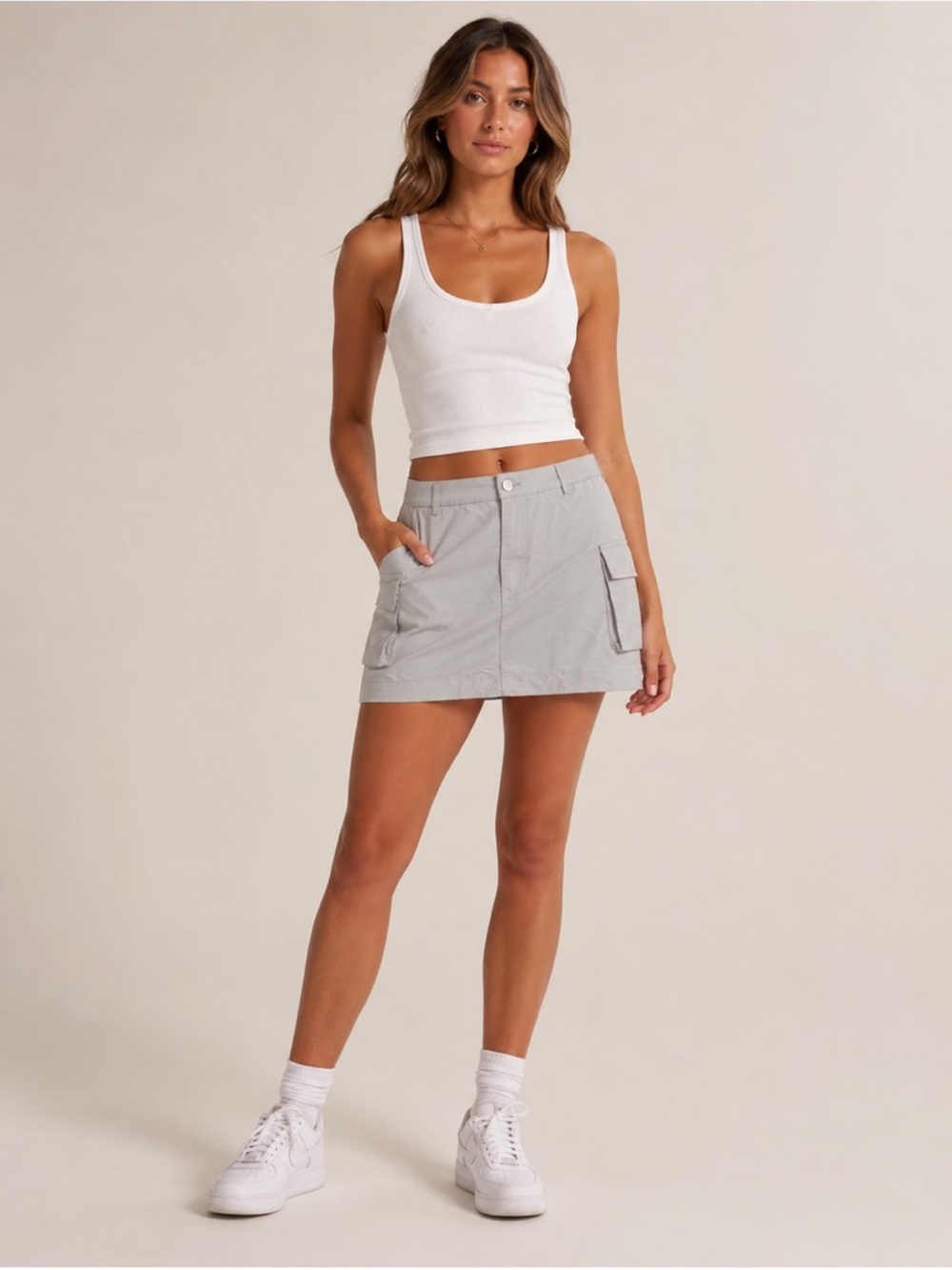 Naked Wardrobe Nylon Cargo Mini Skirt Grey